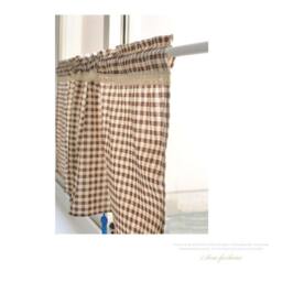 Cafe Curtain Window Valance/Window Treatment Topper/Kitchen Bathroom Nursery Drape PanelCotton Linen Brown Gingham Check Lace, Free Gift - thumbnail 3