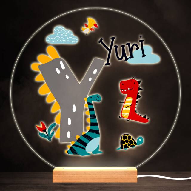 Dinosaur Alphabet Letter Y Colourful Round Personalised Gift Lamp Night Light - Bedroom - image 1