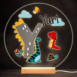 Dinosaur Alphabet Letter Y Colourful Round Personalised Gift Lamp Night Light - Bedroom - thumbnail 1