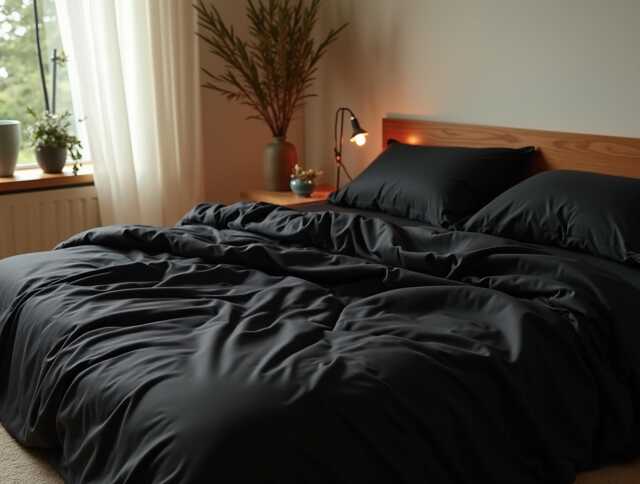 Black Sateen Bedding Set 1 Duvet Cover & 2 Pillowcases Cotton Satin Comforter - image 1