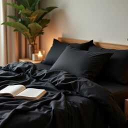 Black Sateen Bedding Set 1 Duvet Cover & 2 Pillowcases Cotton Satin Comforter - thumbnail 3