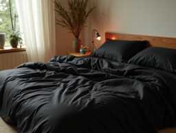 Black Sateen Bedding Set 1 Duvet Cover & 2 Pillowcases Cotton Satin Comforter
