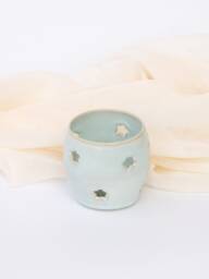 Handmade Ceramic Tea Light Candle Holder Luminary - Turquoise Decor With Stars - thumbnail 1