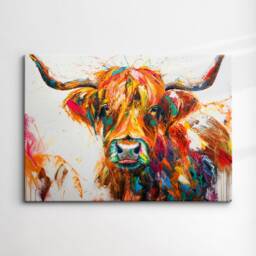 Highland Cow Animal Abstract Oil Painting Colourful Paint Splatter Style Wall Art Framed Canvas Poster Print Home Living Room Decor Gifts - thumbnail 3
