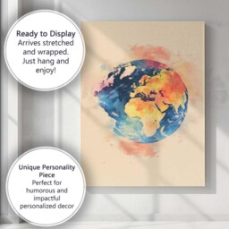 Watercolour Earth Globe Abstract Planet Illustration Canvas Wall Art Print Decor Picture Ready To Hang - thumbnail 3