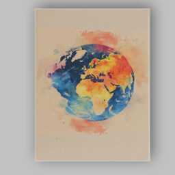 Watercolour Earth Globe Abstract Planet Illustration Canvas Wall Art Print Decor Picture Ready To Hang - thumbnail 1