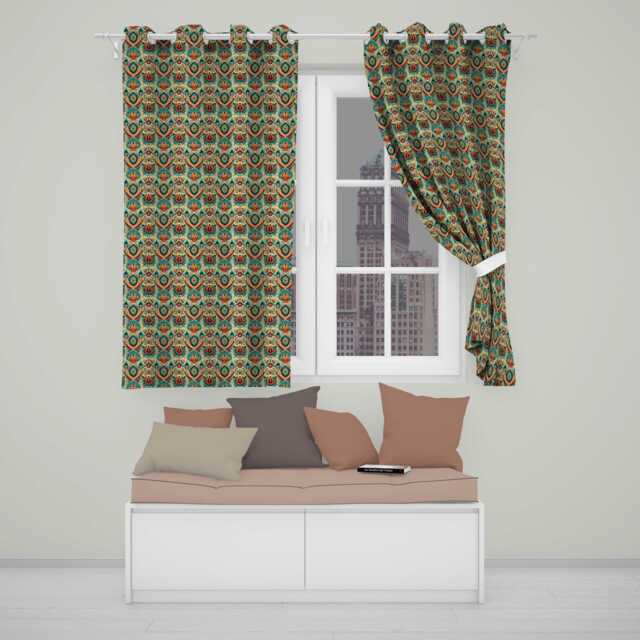 Tribal Geometric Boho Ethnic Pattern Seamless Design Readymade Eyelet Ring Top Thermal 100% Blackout Curtains - image 1