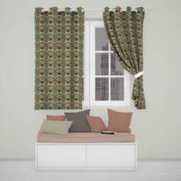 Tribal Geometric Boho Ethnic Pattern Seamless Design Readymade Eyelet Ring Top Thermal 100% Blackout Curtains - thumbnail 1