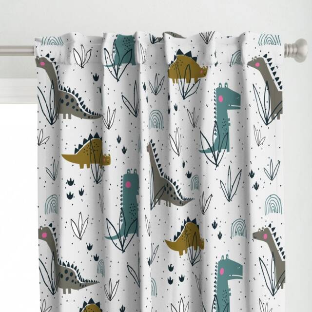 Kids Curtain Panel - Dino Fun Stegosaurus Brontosaurus Tracks Custom Dinosaur T-Rex Jurassic Pattern By Heyvesdesigns - image 1