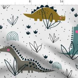 Kids Curtain Panel - Dino Fun Stegosaurus Brontosaurus Tracks Custom Dinosaur T-Rex Jurassic Pattern By Heyvesdesigns - thumbnail 4