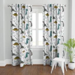 Kids Curtain Panel - Dino Fun Stegosaurus Brontosaurus Tracks Custom Dinosaur T-Rex Jurassic Pattern By Heyvesdesigns - thumbnail 2
