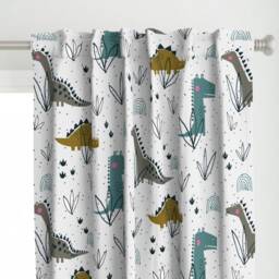 Kids Curtain Panel - Dino Fun Stegosaurus Brontosaurus Tracks Custom Dinosaur T-Rex Jurassic Pattern By Heyvesdesigns - thumbnail 1
