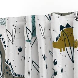 Kids Curtain Panel - Dino Fun Stegosaurus Brontosaurus Tracks Custom Dinosaur T-Rex Jurassic Pattern By Heyvesdesigns - thumbnail 3