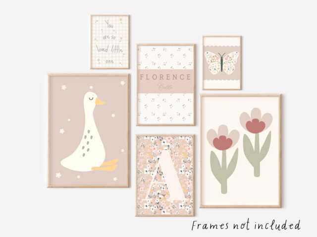 Set Of Girls Pretty Soft Pink Goose Gallery Wall Prints For A Room, Playroom Or Nursery - Unframed - image 1