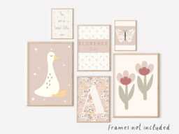 Set Of Girls Pretty Soft Pink Goose Gallery Wall Prints For A Room, Playroom Or Nursery - Unframed - thumbnail 1