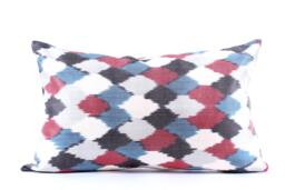 Ikat Silk Velvet Pillow 16x24 - Handmade Boho Cushion Cover Turkish Home Decor Accent - thumbnail 1