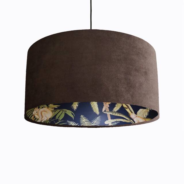 Brown Velvet Lampshade With Monkey Tropical Lining - image 1