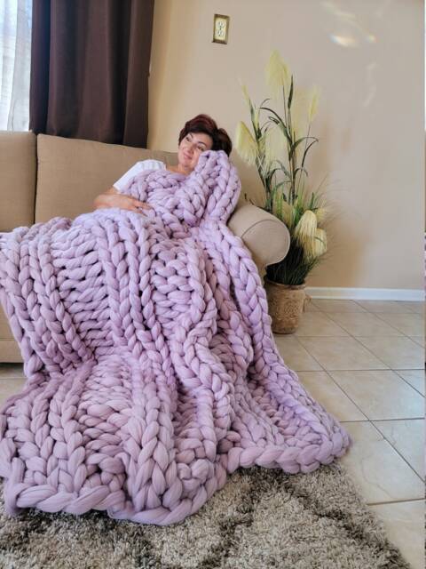 New Color Chunky Knit Blanket, Blanket, Merino Wool Yarn, Super Gift - image 1
