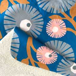Warm Fleece Blanket With Unique Print For Extra Comfort 100x150 cm, Sherpa Wool/Teddy Fabric, Paper Cut Flowers, Blue, Ochre Yellow & Pink - thumbnail 2