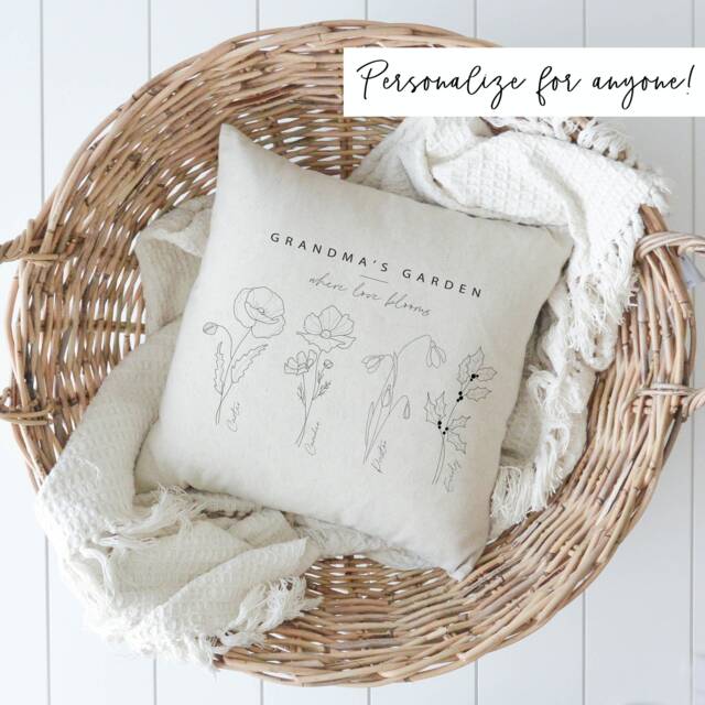Grandma's Garden Pillow Cover - Customize With Kids Names & Birth Flowers Personalized Gift For Mom Or Grandma Custom Grandparent - image 1