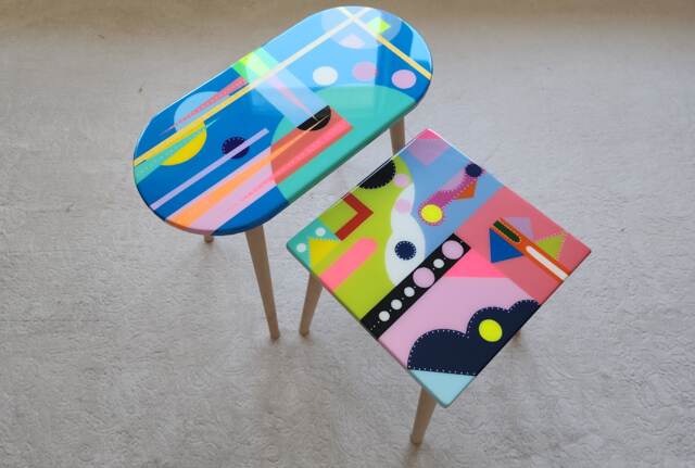 Funky 80S Resin Coffee Table Abstract Pop Art Boho Accent - image 1