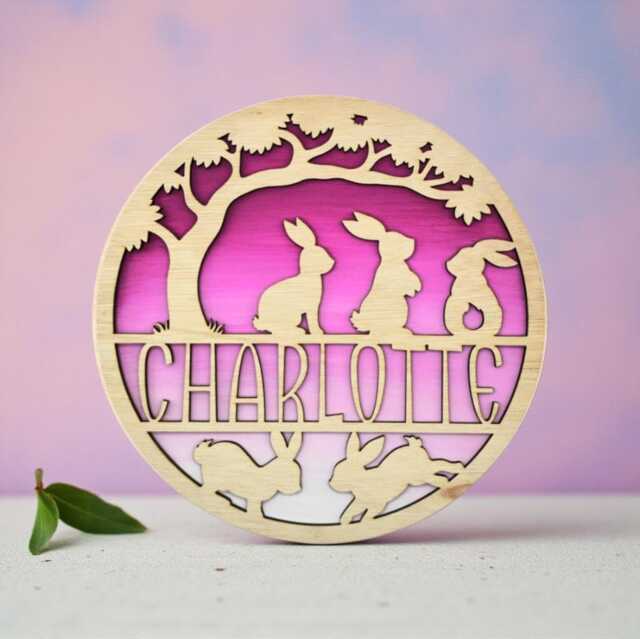 Personalised Bunny Name Sign - Handcrafted Wooden Nursery & Bedroom Wall Decor - image 1