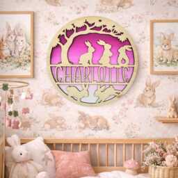 Personalised Bunny Name Sign - Handcrafted Wooden Nursery & Bedroom Wall Decor - thumbnail 3