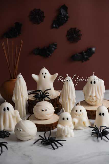 Ghost Candle Halloween Decor, Soy Wax, Pumpkin Spice Scent Home Spooky - image 1