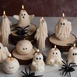 Ghost Candle Halloween Decor, Soy Wax, Pumpkin Spice Scent Home Spooky - thumbnail 3