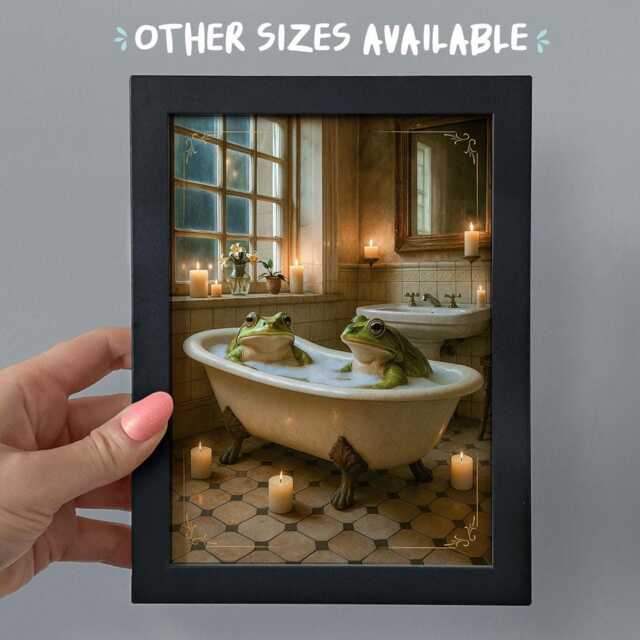 Framed Frogs in Bath Print, Funny Cozy Bathroom/Toilet Art - image 1