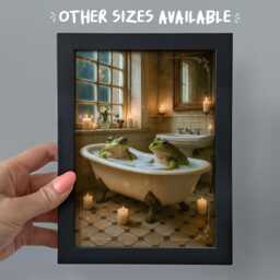 Framed Frogs in Bath Print, Funny Cozy Bathroom/Toilet Art - thumbnail 1