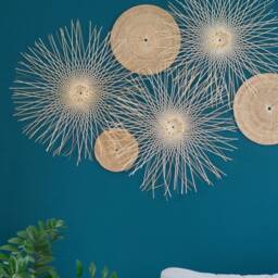 Woven Rattan Sunburst Wall Decor - Set Of 6, Boho Hanging Baskets - thumbnail 3