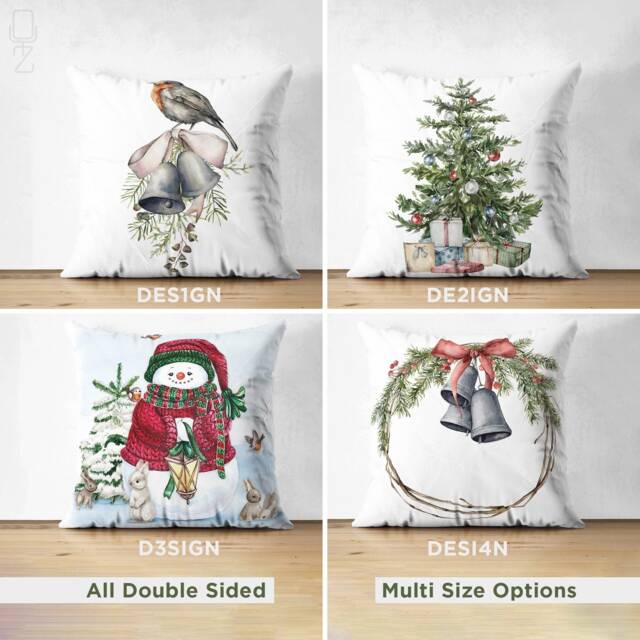 Christmas Suede Cushion Cover Snowman, Robin, Tree & Bells - image 1