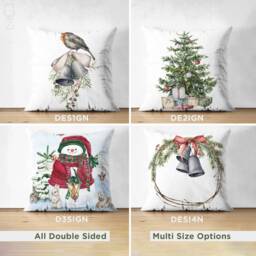 Christmas Suede Cushion Cover Snowman, Robin, Tree & Bells - thumbnail 1