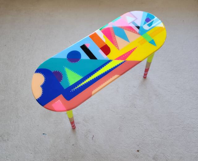 Handmade Oval Resin Coffee Table Colorful Abstract Boho Art - image 1
