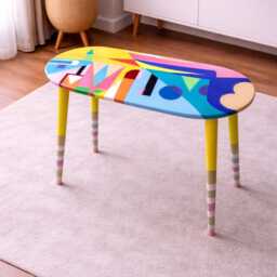 Handmade Oval Resin Coffee Table Colorful Abstract Boho Art - thumbnail 2