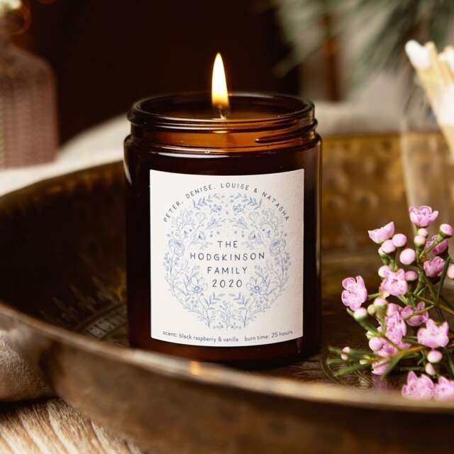 Personalised Family Christmas Candle Scented Soy Wax, Floral Design - image 1