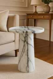 Luxury Side Table - White Marble Modern Minimalist Design -Bespoke Natural Stone Perfect For Living Room Or Bedroom