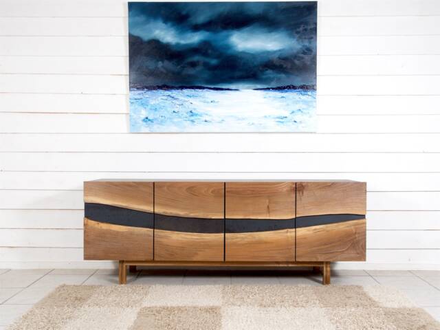 Sideboard, Scandinavian Designer Solid Walnut, Wood & Metal, Industrial Style - image 1