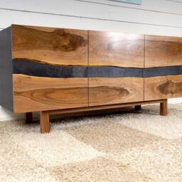Sideboard, Scandinavian Designer Solid Walnut, Wood & Metal, Industrial Style - thumbnail 4