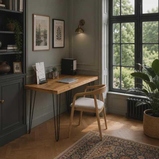 Brigg Computer Desk With Steel Hairpin Legs - Rustic Wooden & Table 45cm Deep - image 1