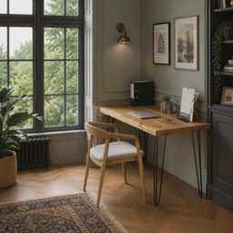 Brigg Computer Desk With Steel Hairpin Legs - Rustic Wooden & Table 45cm Deep - thumbnail 3