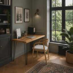 Brigg Computer Desk With Steel Hairpin Legs - Rustic Wooden & Table 45cm Deep - thumbnail 1