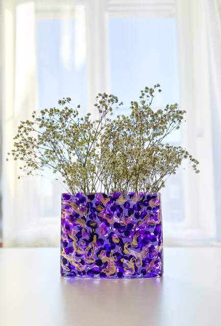 Purple & Gold Abstract Glass Vase Hand-Painted Home Decor - image 1