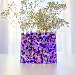 Purple & Gold Abstract Glass Vase Hand-Painted Home Decor - thumbnail 2
