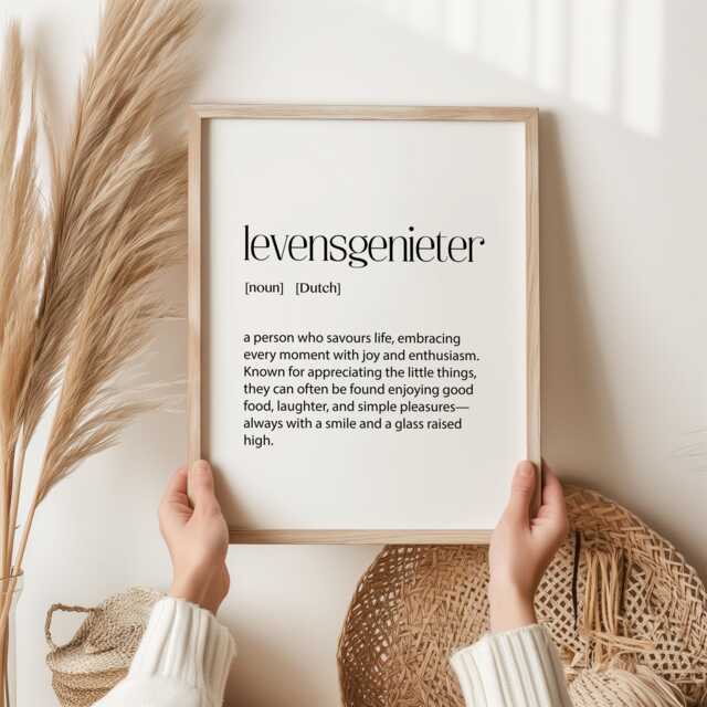 Levensgenieter Definition Print - Dutch Wall Art Life Enjoyment Decor Inspirational Gift Positive Vibes Saying Words - image 1