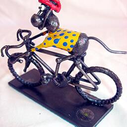 Cycling Mouse in Outfit Steel Sculpture - thumbnail 3