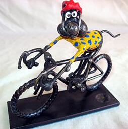 Cycling Mouse in Outfit Steel Sculpture
