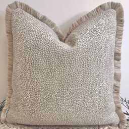 Luxury Beige Fringed Cushion, Velvet Boucle Textured Pillow Cover, Feather Inserts Optional - Handcrafted Style 9 - thumbnail 1