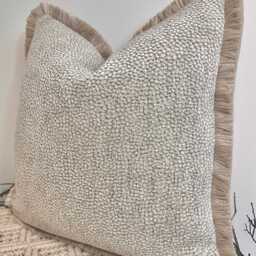 Luxury Beige Fringed Cushion, Velvet Boucle Textured Pillow Cover, Feather Inserts Optional - Handcrafted Style 9 - thumbnail 2